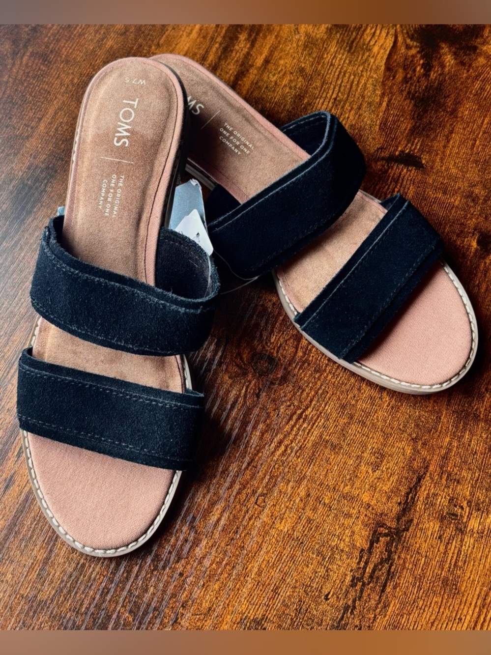 TOMS NWT Black Double-Strap Suede Slide Sandals